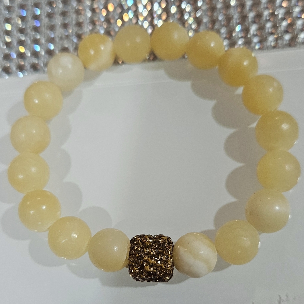 Nordstrom Yellow Beaded Stretch Bracelet w/ Gold Pave Accent NWOT